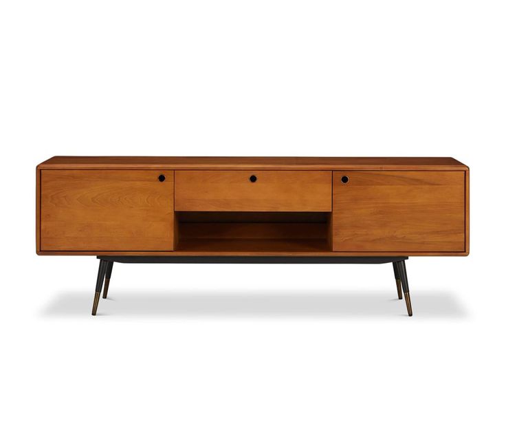 the sideboard is made out of wood and has two drawers on each side, one with