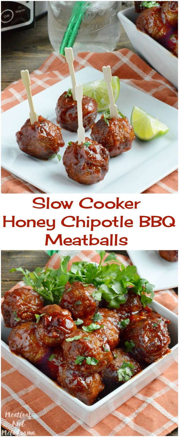 slow cooker honey chipotle bbq meatballs with lettuce and lime