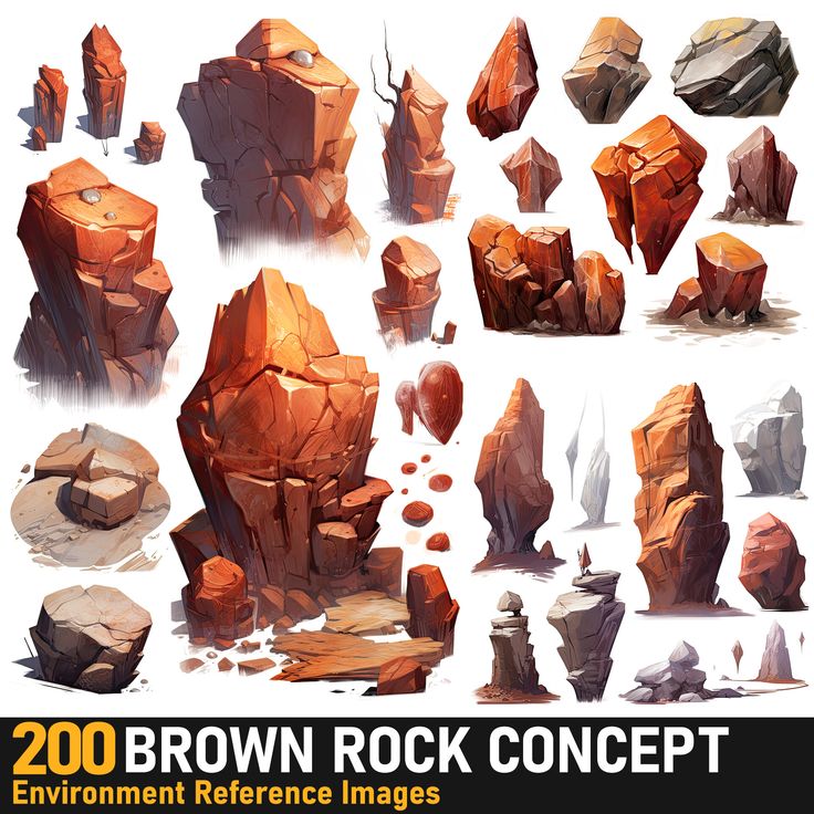 various rocks and boulders are shown in this set, including one that appears to be brown