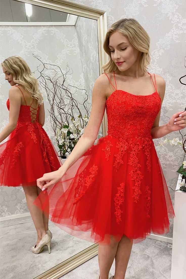 Dress Short Prom, Backless Homecoming Dresses, Homecoming Dress Short, Tulle Homecoming Dress, Back To School Party, Red Homecoming Dresses, Mini Dress Formal, Short Homecoming Dress, Lace Homecoming Dresses