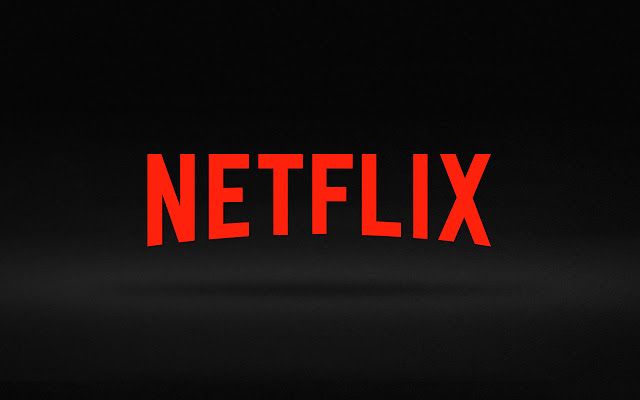 the netflix logo in red on a black background with an orange stripe across the word