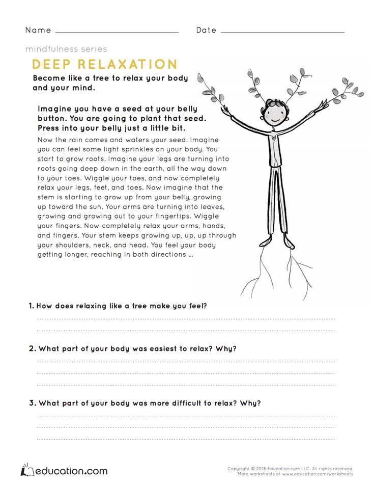 the worksheet for deep relaxation is shown with an image of a person holding their hands up