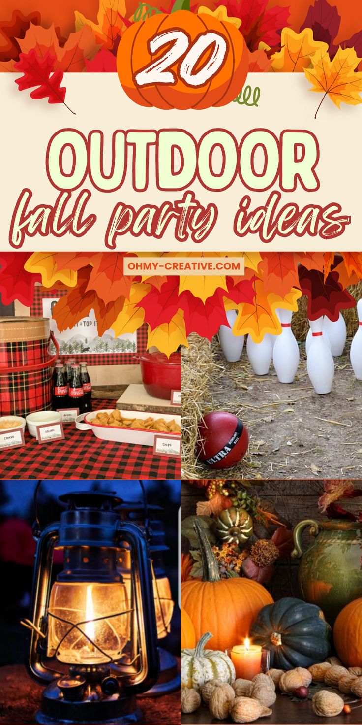 an outdoor fall party with pumpkins and candles