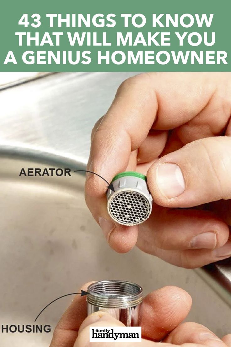 a person is holding a metal strainer in front of a sink with the words, 43 things to know that will make you a genius homeowner