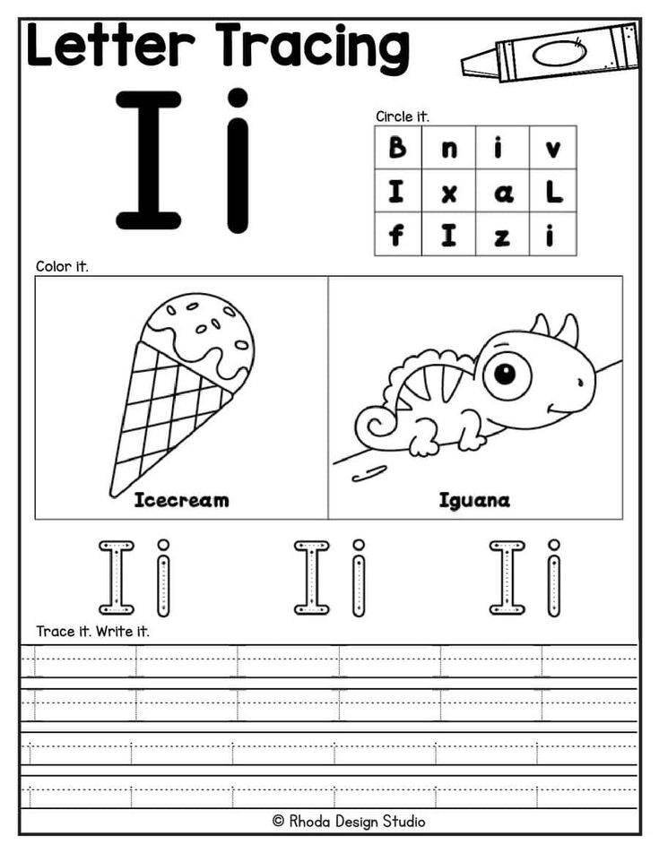 letter i worksheet with pictures and words to help students learn how to write