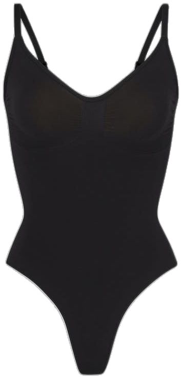 Solid Nylon Bodysuit With Built-in Bra, High Cut High Stretch Bodysuit With Built-in Bra, Contoured Full Coverage Bodysuit With Built-in Bra, Sculpting Seamless Backless Bodysuit, Backless Sculpting Seamless Bodysuit, Seamless Sculpting Backless Bodysuit, Sculpting Full Coverage Bodysuit With Built-in Bra, Shaping Backless Bodysuit With Built-in Bra, Black Smoothing Backless Bodysuit