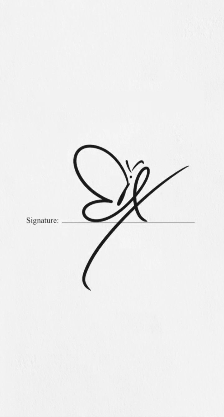 the signature signeture is written in cursive handwriting and has a butterfly on it