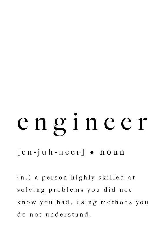 the words engineer are written in black and white