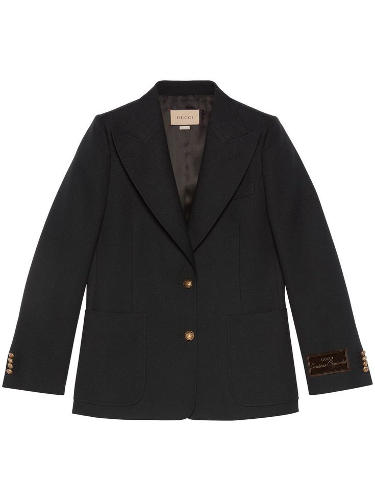 Gucci Blazer, Gucci Suit, Linen Jacket, Breasted Blazer, Gucci Black, Black Blazer, Black Logo, Black Blazers, Gold Buttons