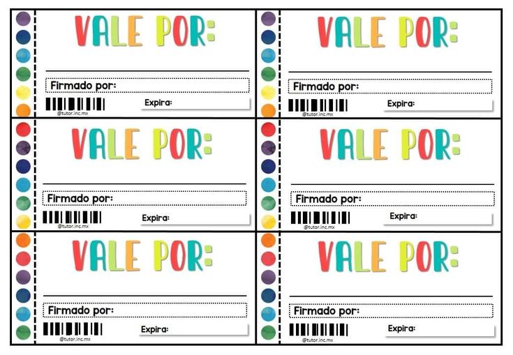 four colorful labels with the words vale por in spanish and an image of some dots on them