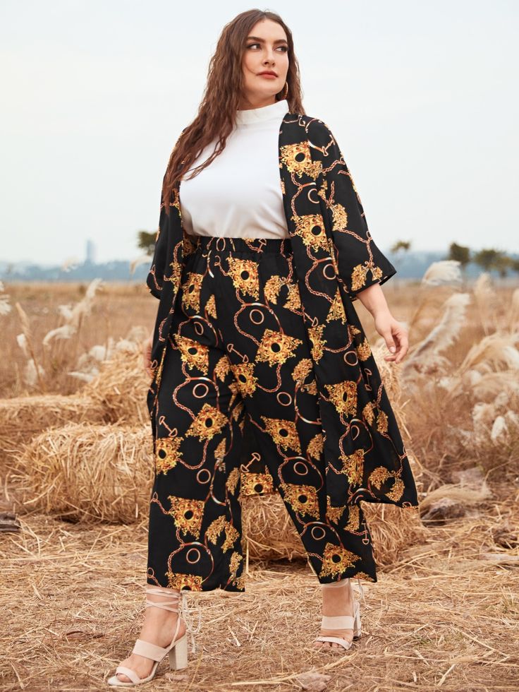 Plus Zise, Fall Plus Size, Baroque Print, Coord Set, Maxi Dress Pattern, Wide Trousers, Flatlay Styling, Print Coat, Co Ords