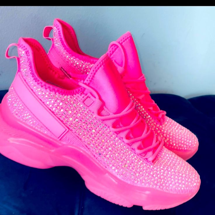 Make A Statement In These Comfortable And Stylish Women's Rhinestone Sneakers. Pink Nike Shoes Women, Rhinestone Sneakers, Pink Rhinestone Party Sneakers, Trendy Pink Sneakers With Glitter Print, Trendy Pink Glitter Sneakers, Pink Rhinestones Sneakers In Synthetic, Pink Bling Low-top Sneakers, Neon Nike Shoes, Nike High Heels