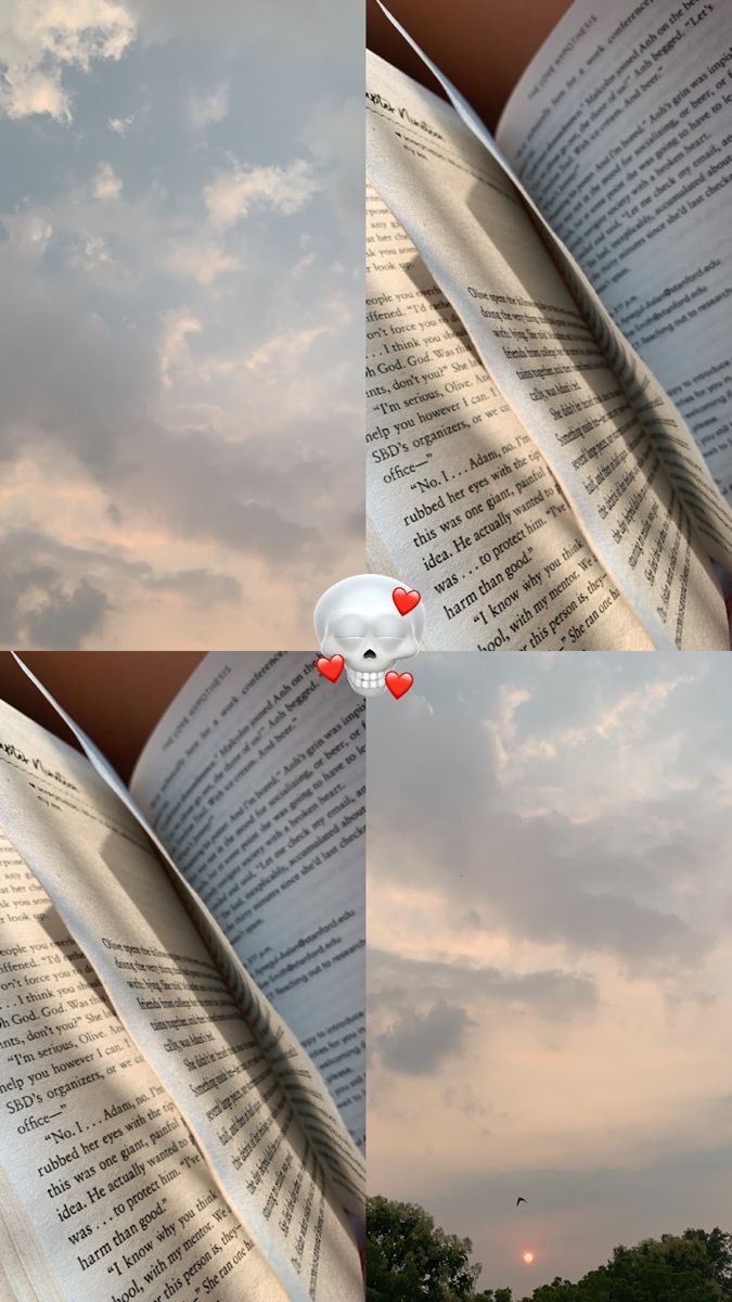 two images of an open book with red hearts floating out of it's pages