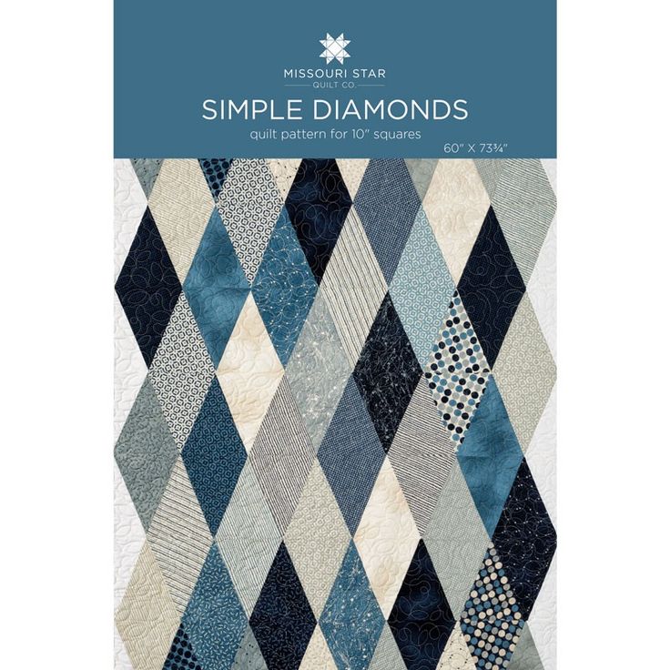 the book cover for simple diamonds, featuring blue and white quilts with diamond shapes