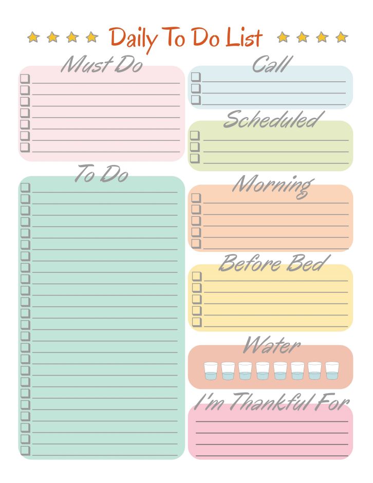 the daily to do list is shown in pastel colors