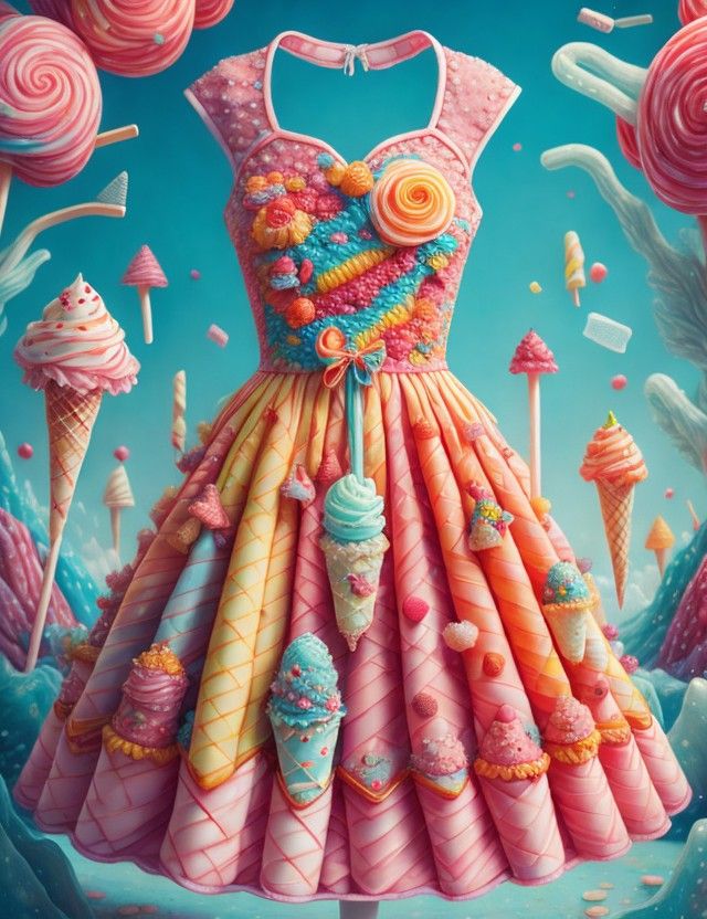 an image of a dress made out of ice creams and lollipops