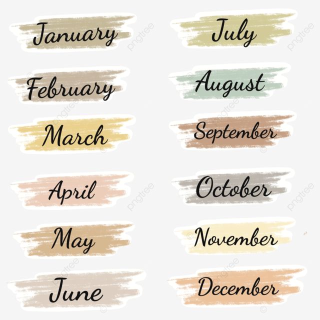 months of the year painted with watercolors on white paper, font, brush, calendar png and psd