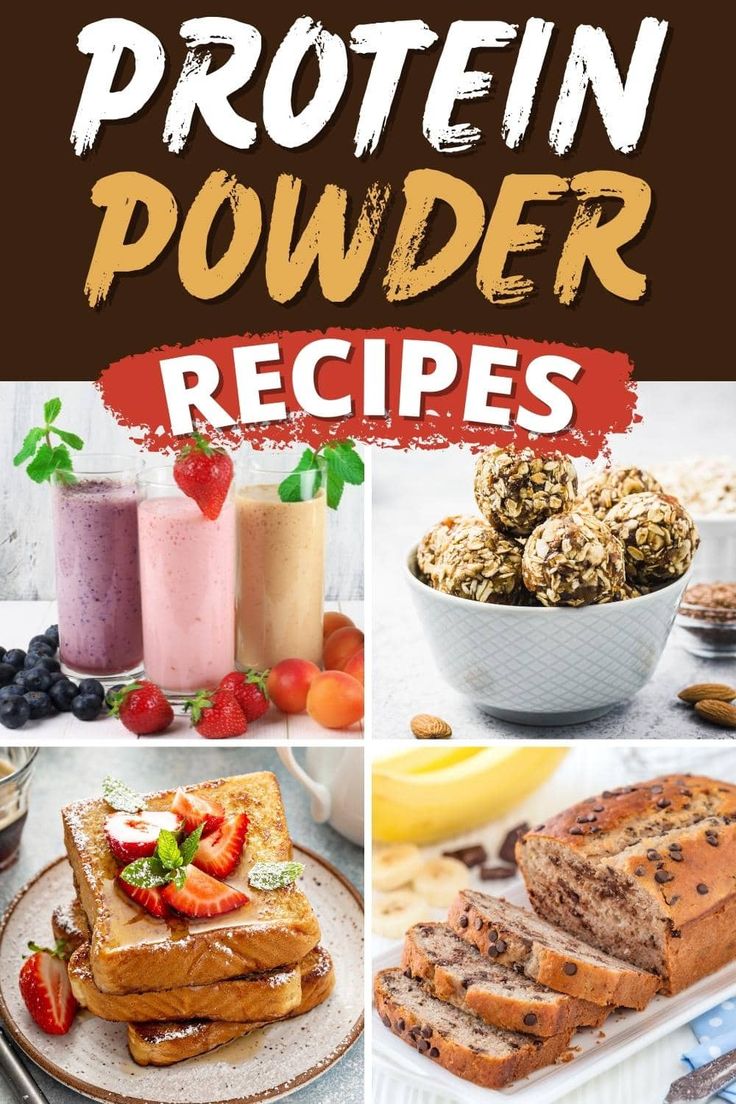 the cover of protein powdered recipes with pictures of different foods and drinks on it