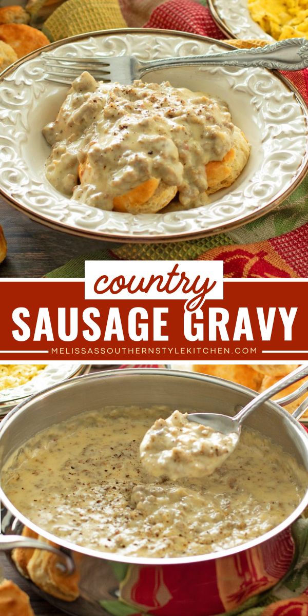 This Country Sausage Gravy is a thick and creamy country-style white gravy made with simple seasonings and pork sausage crumbles. It’s comfort food personified that can be served drizzled over biscuits for breakfast, brunch or supper any day of the week. Country Meals Southern Style, Pork Sausage Recipes Breakfast, Southern Sausage Gravy, Biscuits For Breakfast, Country Gravy Recipe, Country Sausage Gravy, Country Sausage, Hearty Breakfasts, Easy Gravy Recipe