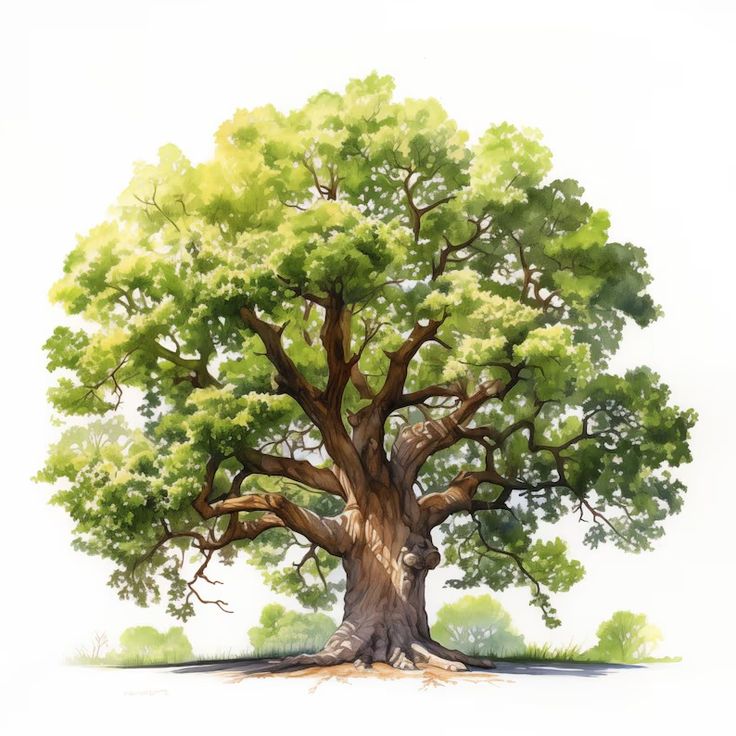 an illustration of a large tree with green leaves