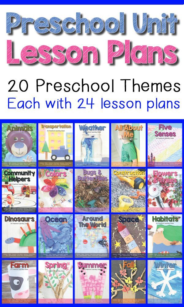 the back cover of preschool unit lesson plans, with pictures of different items and words