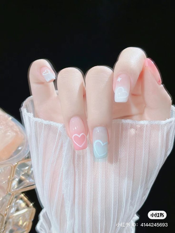 Love Yourself Nails, Korean Nails Designs Kpop, Kpop Nails Designs Tomorrow By Together, Douyin Heart Nails, Bts Nails, K-pop Idol Inspired Nails, Cute Bear Nails Korean, Classy Nail Art Ideas, Japanese Makeup