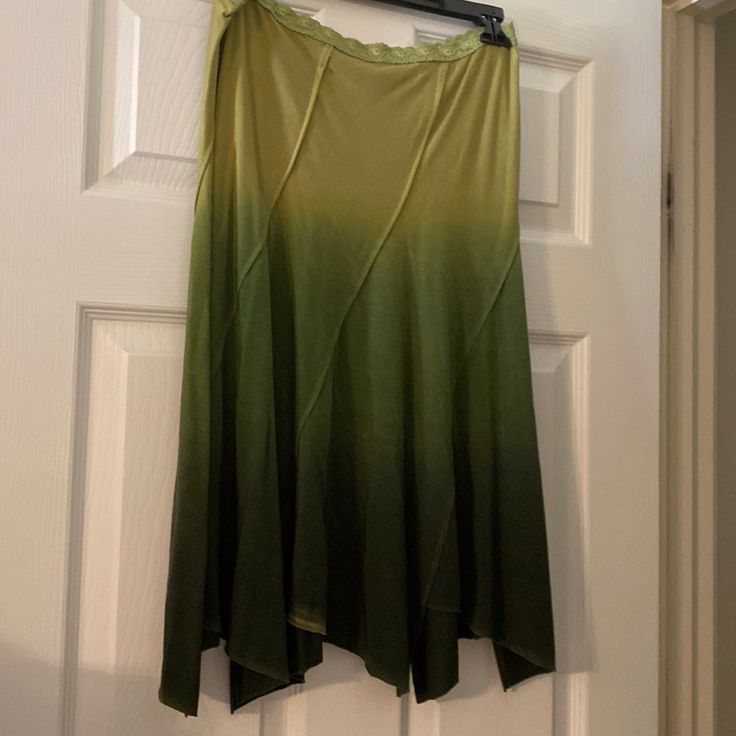 Flowy Asymmetrical Skirt Elastic Waist Green W Contrast Green Tencel Fabric Green Asymmetrical Hem Bottoms For Spring, Green Bottoms With Asymmetrical Hem For Spring, Green Asymmetrical Relaxed Skirt, Casual Green Asymmetrical Maxi Skirt, Green Asymmetrical Maxi Skirt With Lining, Green Asymmetrical Lined Maxi Skirt, Green Asymmetrical Maxi Skirt For Summer, Green Asymmetrical Hem Bottoms For Summer, Green Asymmetrical Flowy Wrap Skirt