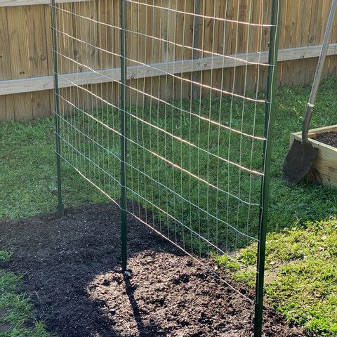 a garden fence is shown in the yard