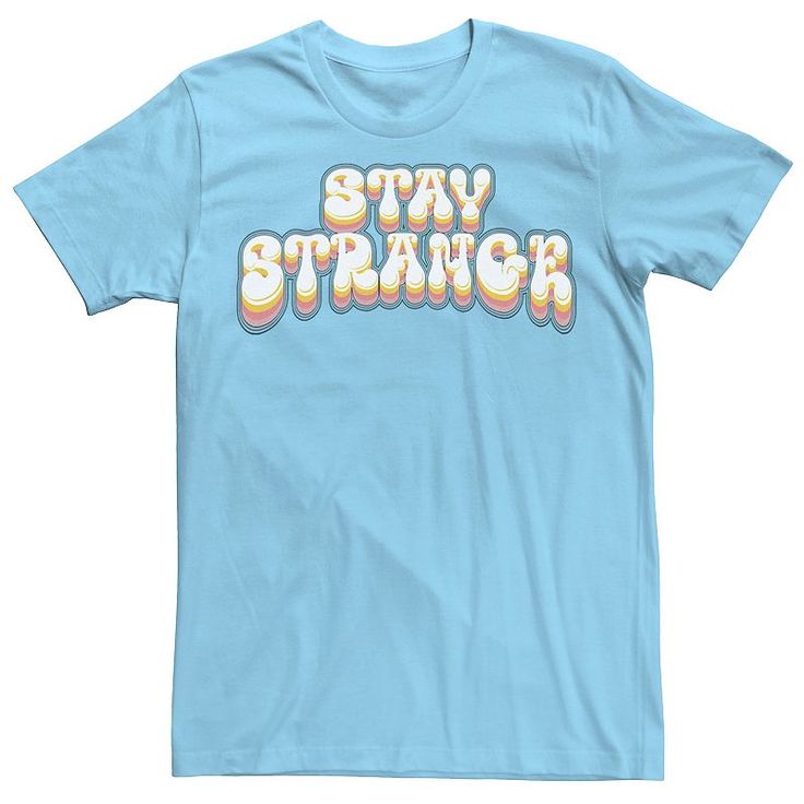 Enjoy a vintage vibe in this men's Stay Strange retro tee. Enjoy a vintage vibe in this men's Stay Strange retro tee. Crewneck Short sleevesFABRIC & CARE Cotton Machine wash Imported Color: Light Blue. Gender: male. Age Group: adult. Casual Relaxed Fit T-shirt With Retro Print, Retro Tri-blend Crew Neck T-shirt, Relaxed Fit Light Blue T-shirt With Text Print, Light Blue Relaxed Fit T-shirt With Text Print, Retro Slogan Tops, Tri-blend Retro T-shirt For Streetwear, Retro Tri-blend T-shirt For Streetwear, Light Blue Text Print Crew Neck T-shirt, Retro Blue Tops With Letter Print