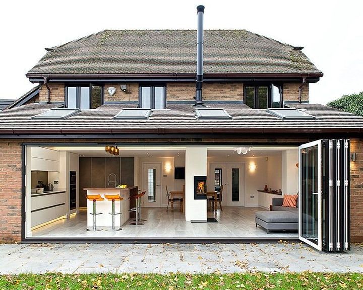 a house with an open patio and living room