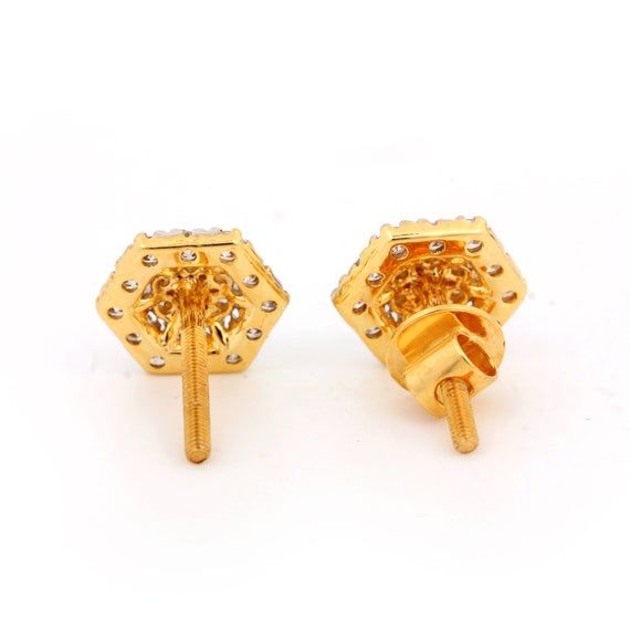 Natural 0.65 Ct. Diamond Pave Octagon Shape Designer Stud Earring Solid 14K Yellow Gold Handmade Fin Ear Wrap Earrings, Yellow Gold Stud Earrings, Gemstone Diamond Ring, Valentine Gift For Wife, Pave Diamond Jewelry, Octagon Shape, Stud Earrings Gold, Handmade Fine Jewelry, Stone Bangle