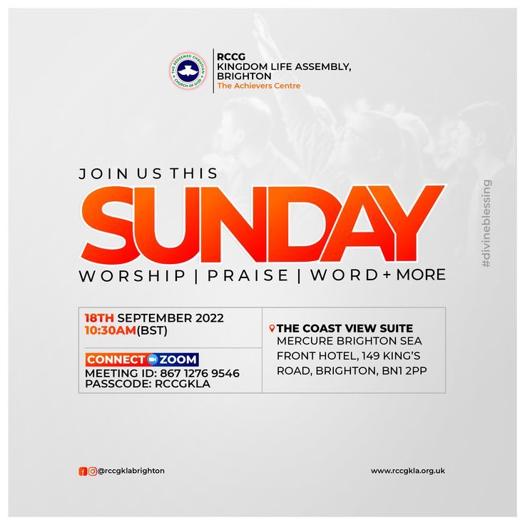 the poster for sunday worship praise word - to - word with an orange and white background