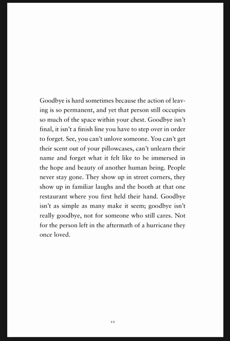 an open book with black and white text on the page, which reads goodbye is handwritten