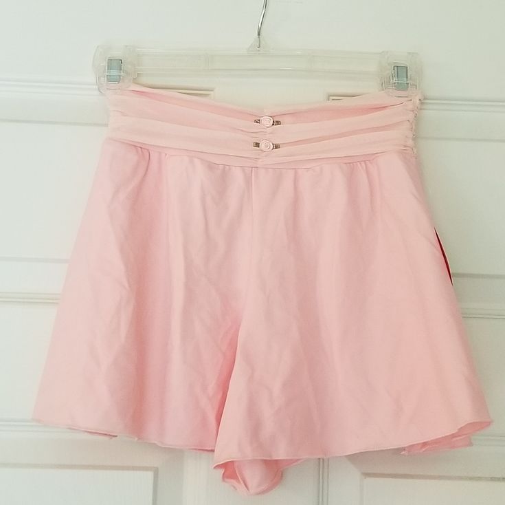 Never Been Worn Light Pink Tap Shorts Waist: 23"-32" (Stretch) Side Seam Length: 13" From Top Of Waistband To Bottom Length School Bottoms With Built-in Stretch Shorts, Summer Bottoms With Elastic Waistband For School, Fitted Bottoms For Playwear, Stretch Short Length Bottoms For School, Stretch Shorts For School In Spring, High Waist Bottoms For School In Summer, High-waisted Bottoms For School In Summer, High-waisted Bottoms For School Summer Season, High Waist Shorts For School During Spring