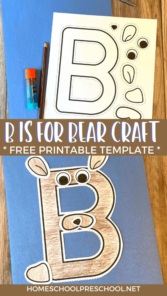 the letter b is for bear craft printable template with markers and pencils next to it