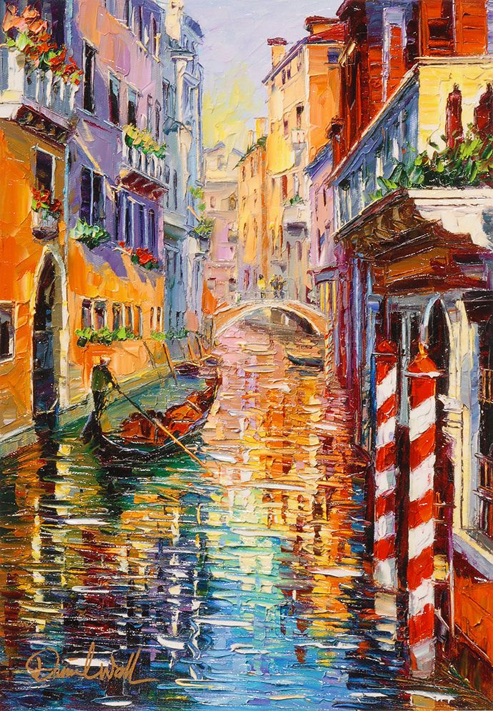 an oil painting of a canal in venice