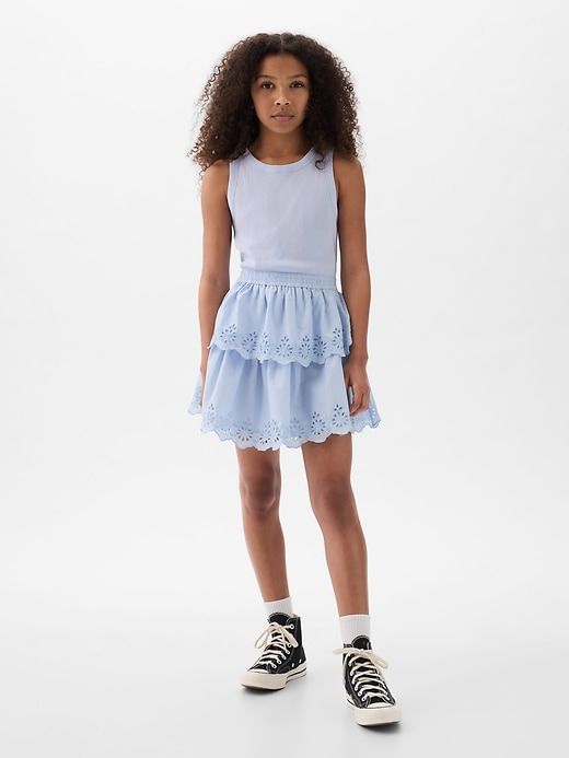 Kids Eyelet Tiered Dress Feminine Tiered Dress With Scalloped Lace, Dear Edwina, Summer Tiered Lace Trim Mini Dress, Kids Fashion Girl 8-10 Dresses, Girls Dresses Summer Children, Girls Chambray Dress, Soft Cotton Dress, Pretty Dresses Casual, Wedding Guest Outfits