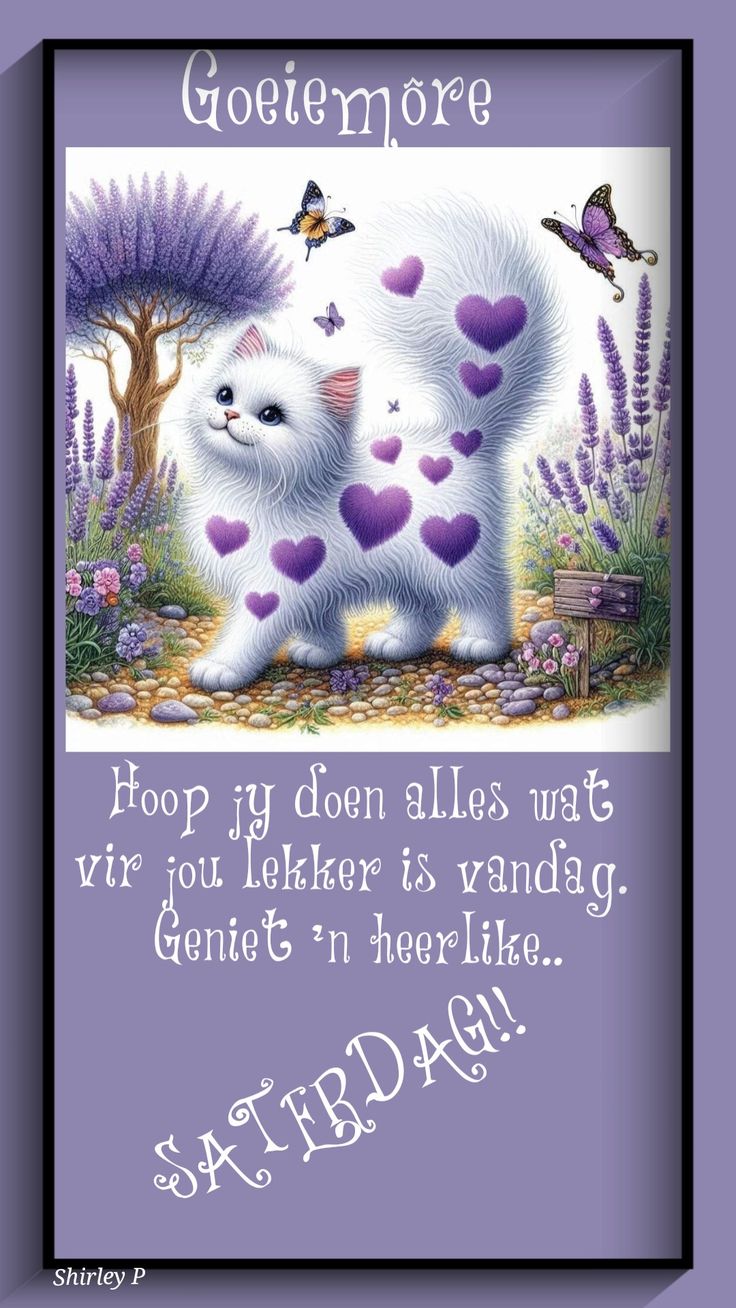 a greeting card with a cat and butterflies