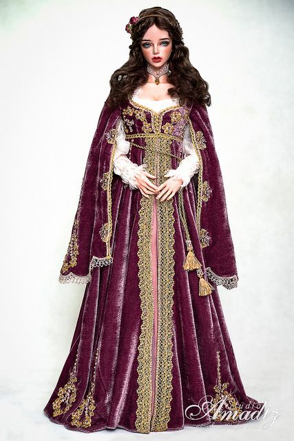 White Beaded Dress, Purple Velvet Dress, Dress With Floral Embroidery, Chocolate Curls, Barbie Gowns, Medieval Dress, Doll Costume, Fantasy Dress, Historical Dresses