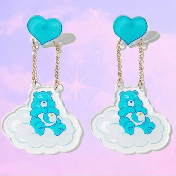 Care Bear Dangle Earrings For Sale! These Earrings Are Incredibly Adorable! They Are New, Have Never Been Worn, And Are From My Boutique! They Feature A Pink Care Bear Swinging From A Heart Swing. They Are About 2 1/2 Inches Tall And Around 1 1/2 Inches Wide. They Are Made For Pierced Ears, And They Are Light In Weight. Such Adorable Earrings To Add To Your Jewelry Collection! Trendy Light Blue Dangle Earrings, Blue Drop Earrings Cute Jewelry, Blue Drop Earrings Cute Style, Blue Cute Drop Earrings, Pink Care Bear, Daycare Attendant, Daisy Scouts, Trending Bracelets, Cable Bracelets