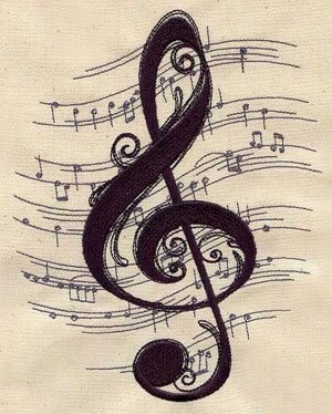 an embroidered musical note with music notes on it's side and the treble