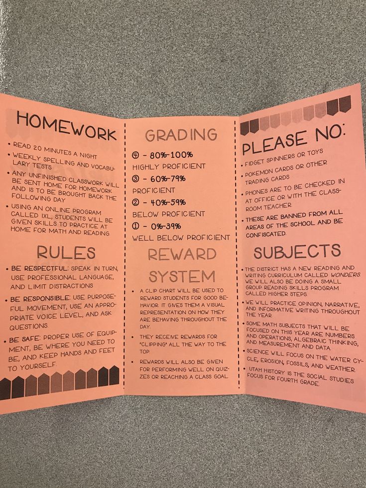 a pink brochure sitting on top of a gray counter next to a wall