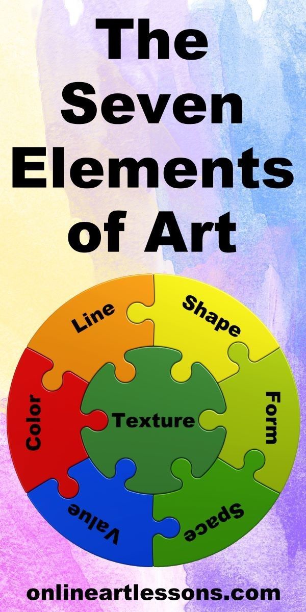 the seven elements of art on a colorful background with text that reads,'the seven elements of art '