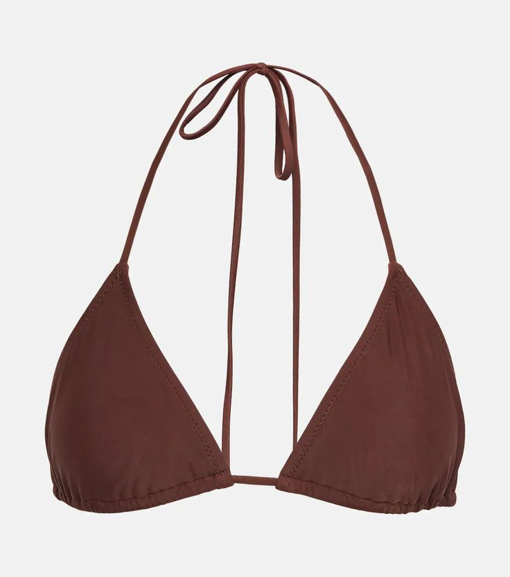 Bell Bikini Top in Brown - Bananhot | Mytheresa Strappy Nylon Swimwear With Tie Back, Nylon Strappy Swimwear With Tie Back, Vacation Triangle Top Swimwear With Cross-tied Details, Nylon Halter Neck Swimwear With Tie Back, Triangle Top Tied Swimwear For Swimming, Padded Triangle Halter Top For Swimming, Vacation Triangle Top Cross-tied Swimwear, Cross-tied Triangle Top Swimwear For Beach, Tied Triangle Top Swimwear For Pool