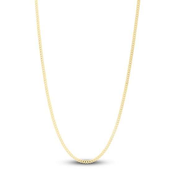 Lustrous curb links entwine together in this stylish women's semi-solid gourmette chain necklace. Fashioned in 14K yellow gold, the 18-inch chain secures in place with a lobster clasp and the links are approximately 2.8mm wide. Elegant Gold Cuban Link Necklace With Cable Chain, Classic 14k Gold Cuban Link Necklace With Oval Links, Classic 14k Gold Oval Link Cuban Necklace, 14k Yellow Gold Cuban Link Necklace With Curb Chain, Elegant Yellow Gold Cuban Link Necklace With Curb Chain, Elegant Yellow Gold Cuban Link Necklace, Classic 14k Gold Cuban Link Necklace With Box Chain, Classic Oval Link Curb Chain Necklace, Yellow Gold Oval Link Curb Chain Necklace