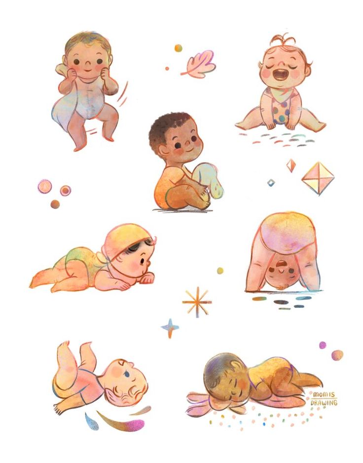 watercolor drawings of babys and babies in different positions