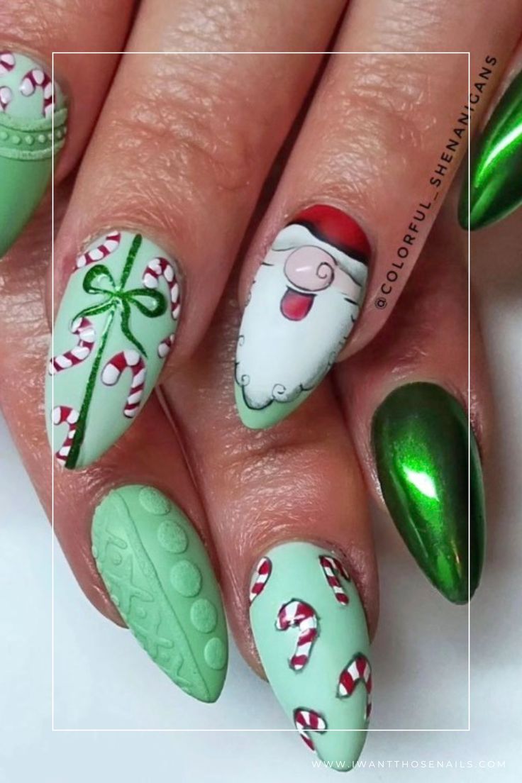 Santa Nails Neon Christmas Nails, Santa Nails, Nail Collection, Christmas 3d, Christmas Nails Easy, Nails Easy, Nails Christmas, Shellac Nails, Kawaii Nails