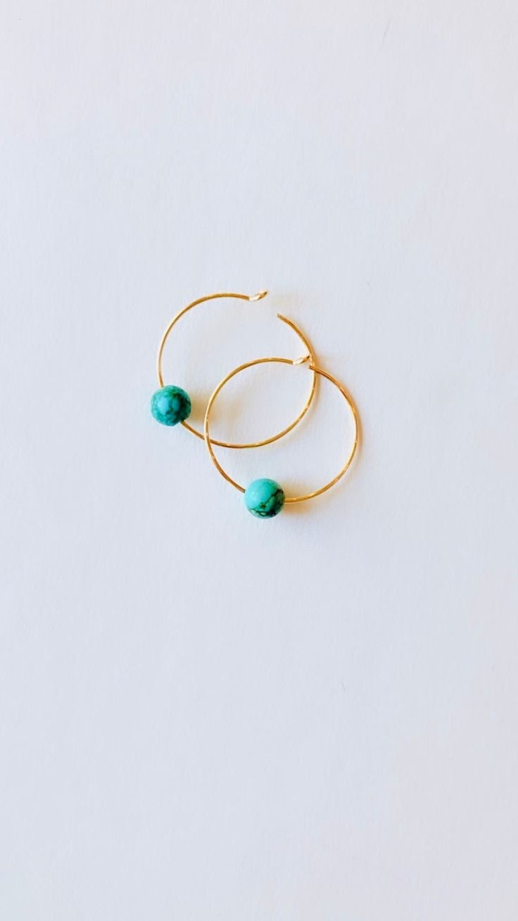 New! Gold filled beaded hoop earrings. Made with 14kt gold filled hoops (20mm, about an inch) and a  small 6mm turquoise beads.  Simple small hoop earrings and very lightweight earrings, great for spring/summer! ( See picture to reference size) Turquoise Wire Wrapped Hoop Earrings Gift, Turquoise Round Bead Earrings For Everyday, Everyday Turquoise Round Bead Earrings, Dainty Green Hoop Earrings, Dainty Green Round Hoop Earrings, Small Hoop Turquoise Earrings For Everyday, Small Turquoise Nickel-free Hoop Earrings, Turquoise Small Hoop Earrings For Everyday, Turquoise Hoop Earrings With Round Beads