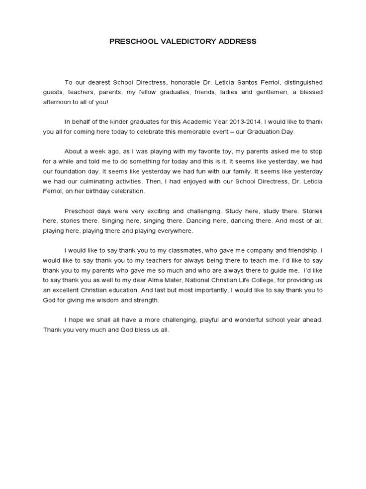 Preschool Valedictory Address - Download as Word Doc (.doc), PDF File (.pdf), Text File (.txt) or read online. Valedictory Speech High Schools, Graduation Speech Ideas, Kindergarten Graduation Speech, Preschool Graduation Speech, Valedictory Speech, High School Graduation Quotes, Loud Soft, Speech Examples, High School Quotes