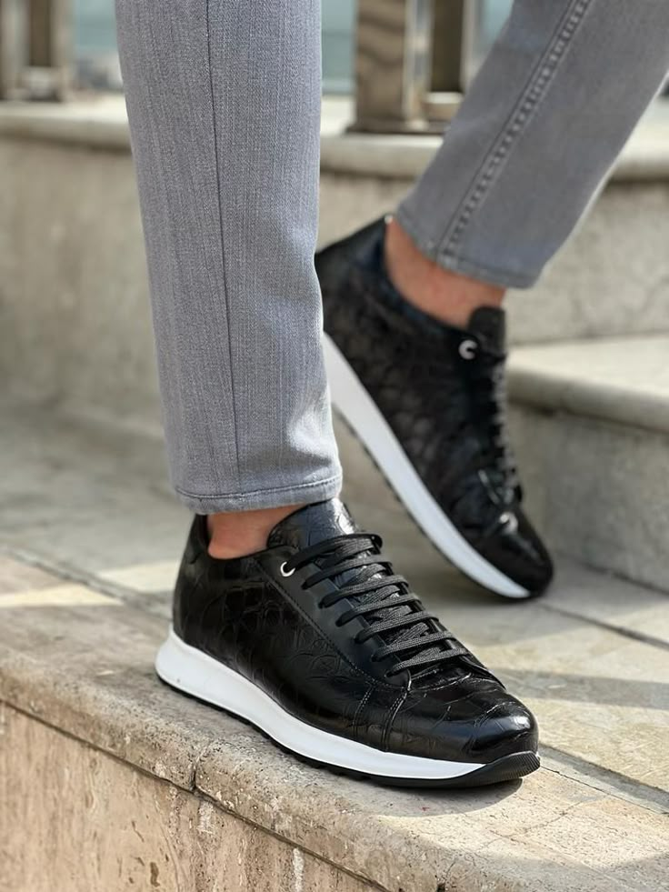 Lawson Black Crocodile Pattern Mid-Top Sneakers – brabion Best Men Shoes, Ballet Socks, Shoes To Buy, Skin Line, Mid Top Sneakers, Fashion Shoes Sneakers, Shoes And Sneakers, Mr Style, Crocodile Pattern